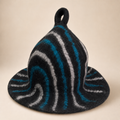 Felted Sauna Bowl Hat - Black Blue Streaks